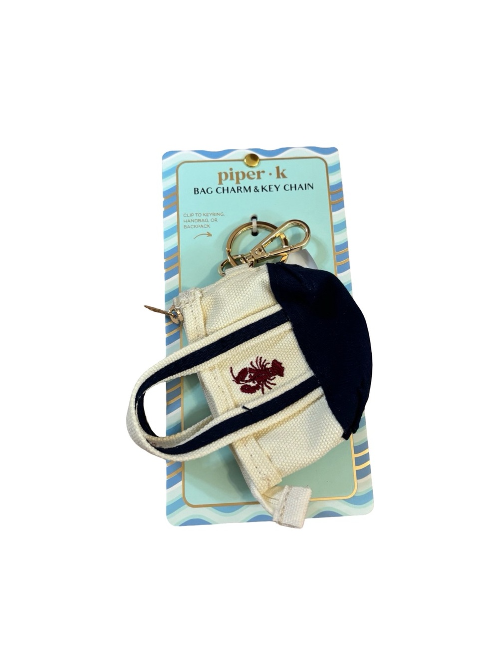 piper.k Mini Canvas Tote Bag Charm Lobster Embroidery - Navy & Cream ( 4 avail)